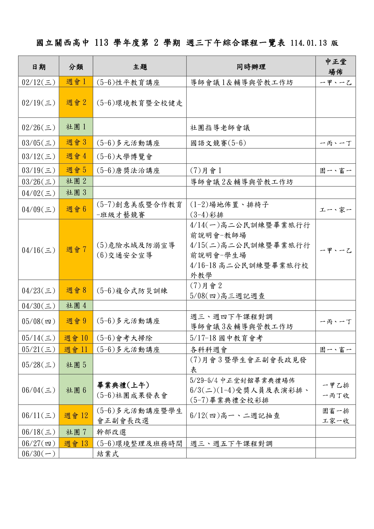 113學年度第二學期綜合活動課程